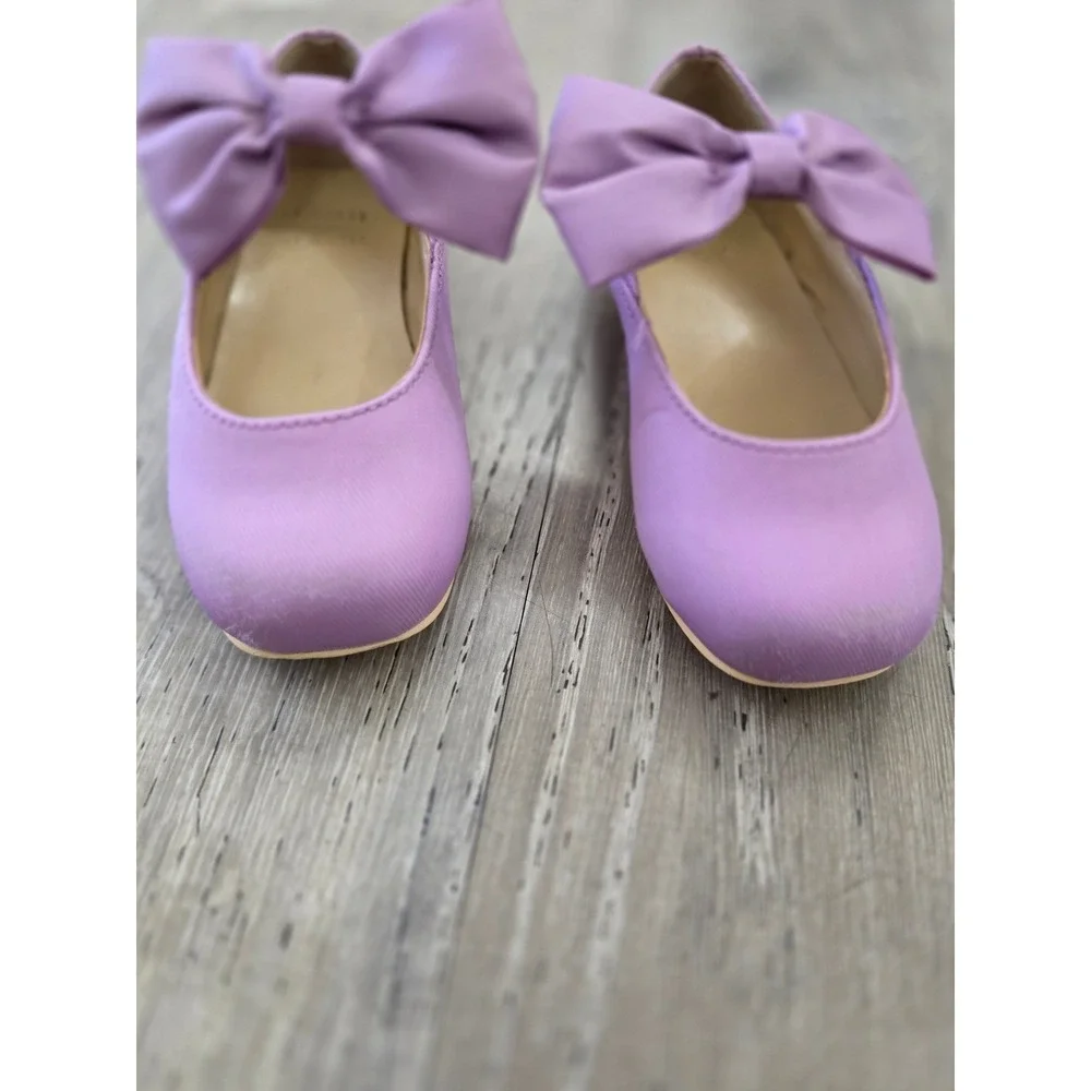 Janie and Jack Girls Lavender Purple Bow Mary Jane Dress Shoes Flats Baby Sz 5us